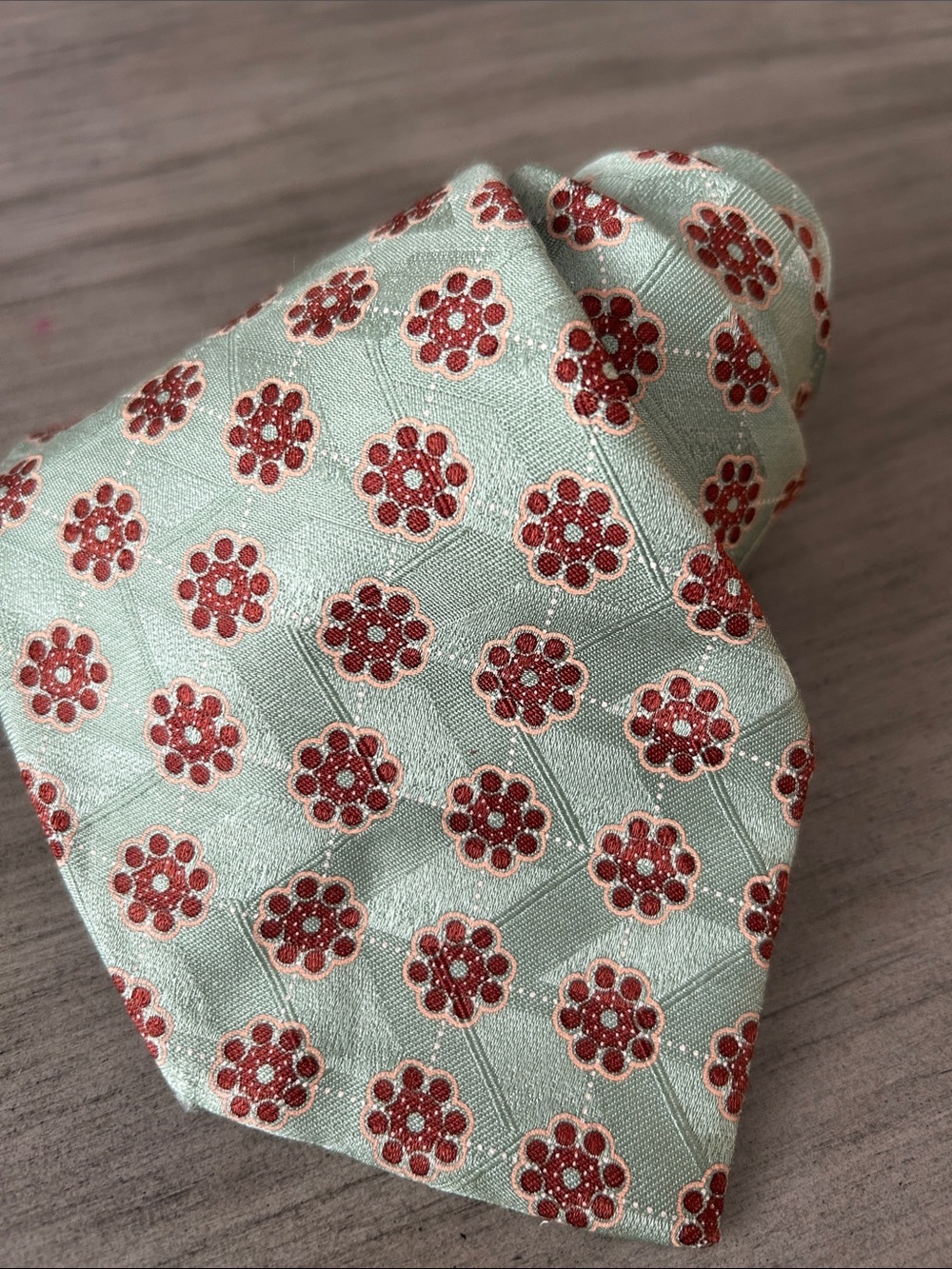 Ermenegildo Zegna Mint Green Tie with rust colored Floral Medallions
